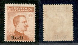 COLONIE - EGEO - Rodi - 1917 - 20 Cent Michetti (10) - Gomma Originale Con Invisibile Traccia Di Linguella (350) - Andere & Zonder Classificatie