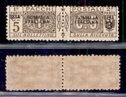 COLONIE - SOMALIA - 1923 - 3 Besa Su 5 Cent (21b - Pacchi Postali) - Senza Cifra 3 A Sinistra - Gomma Integra (1.050) - Andere & Zonder Classificatie