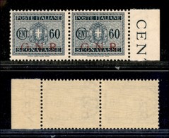 REPUBBLICA SOCIALE ITALIANA - G.N.R. BRESCIA - Segnatasse - 1943 - 60 Cent (54/Ib + 54/Ib Errore Ec) In Coppia Orizzonta - Other & Unclassified