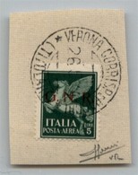 REPUBBLICA SOCIALE ITALIANA - G.N.R. VERONA - Posta Aerea - 1944 - 5 Lire (123) Usato A Verona (Titolare) Su Frammento - - Autres & Non Classés