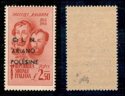 C.L.N. - ARIANO POLESINE - 1945 - 2,50 Lire Bandiera (Errani 46 L) Con ; Dopo C - Gomma Integra - Other & Unclassified