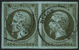 Oblit. N°11 1c Olive, Paire - TB - 1853-1860 Napoleon III