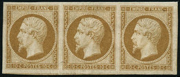 ** N°13A 10c Bistre, Type I Bande De 3, Pièce De Luxe - TB - 1853-1860 Napoleon III