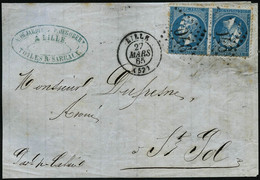 Lettre N°22b Bleu, Paire Tête-bèche Sur Devant De Lettre, Obl GC 2046 Lille 27/3/65 - TB - 1862 Napoleon III