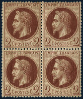 **/* N°26 2c Rouge Brun, Bloc De 4 Infime Trace Sur La Paire Supérieure - TB - 1863-1870 Napoleon III Gelauwerd