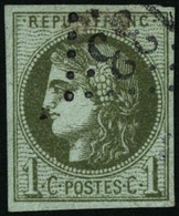 Oblit. N°39Ca 1c Olive Clair, R3 2ème état - TB - 1870 Bordeaux Printing