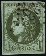 Oblit. N°39Ca 1c Olive Clair, R3 2ème état - TB - 1870 Emisión De Bordeaux