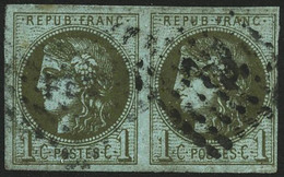 Oblit. N°39Ca 1c Olive-clair R3, Paire - TB - 1870 Bordeaux Printing