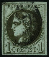 Oblit. N°39Cb 1c Olive Foncé R3, Signé Calves - TB - 1870 Uitgave Van Bordeaux