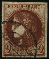 Oblit. N°40Bf 2c Rouge-brique Foncé, Infime Pelurage Signé Calves Et Roumet - B - 1870 Bordeaux Printing
