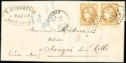 Lettre N°43A 10c Bistre R1, Paire S/lettre Obl GC351  Cachet D'arrivée Au Verso - TB - 1870 Uitgave Van Bordeaux