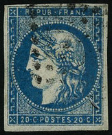 Oblit. N°44A 20c Bleu R1 Type I - TB - 1870 Bordeaux Printing