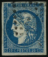 Oblit. N°44A 20c Bleu R1 Type I - TB - 1870 Emission De Bordeaux