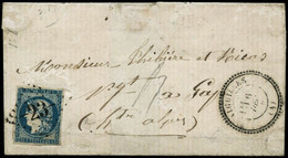 Lettre N°44A 20c Bleu, Type I R1 S/lettre Obl GC 23 (Aiguilles) Indice 19 - TB - 1870 Bordeaux Printing