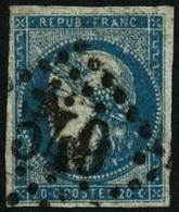 Oblit. N°44B 20c Bleu, Type I R2 Signé JF Brun - TB - 1870 Bordeaux Printing