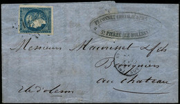 Lettre N°44B 20c Bleu Type I, R2 S/lettre - TB - 1870 Bordeaux Printing