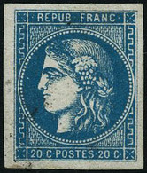 ** N°46B 20c Bleu, Type III R2, Pièce De Luxe Signé Roumet - TB - 1870 Emisión De Bordeaux