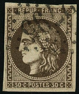 Oblit. N°47e 30c Brun, Obl Ancre Bleue R Relié Au Cadre - TB - 1870 Uitgave Van Bordeaux