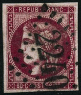 Oblit. N°49h 80c Rose Carmin Foncé, Infime Pelurage Signé Calves Et Roumet - B - 1870 Bordeaux Printing