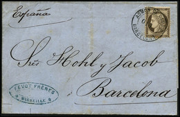 Lettre N°56 30c Brun S/lettre De Marseille Pour Barcelone, Obl Admon De Cambio Barcelona 010 - TB - 1871-1875 Cérès