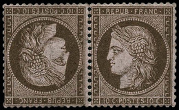 * N°58c 10c Brun S/rose, Paire Tête-bèche, Quasi SC Signé Brun - TB - 1871-1875 Cérès