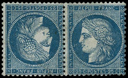 * N°60Ab 25c Bleu, Paire Tête-bèche, Quasi SC RARE - TB - 1871-1875 Cérès