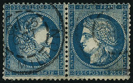 Oblit. N°60Ab 25c Bleu, Paire Tête-bèche Signé Calves - TB - 1871-1875 Ceres