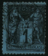 Oblit. N°84 1c Noir S/bleu De Prusse, Pli Sur Une Dent - B - 1876-1898 Sage (Type II)