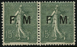 ** N°3 + 3a 15c Vert-olive, Paire Dont 1ex Sans Point Après M - TB - Military Postage Stamps