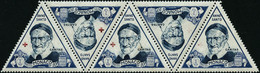 ** N°353 10c Outremer, Bleu Et Rouge, Bande De 5 Dont 2ex Croix-rouge Quasi Absente, Spectaculaire Et Rare - TB - Autres & Non Classés