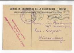 1915 - CARTE FRANCHISE CROIX-ROUGE "PRISONNIERS DE GUERRE" De GENEVE => HOPITAL LAZARET STALAG NÜRNBERG ! RED CROSS - Croce Rossa