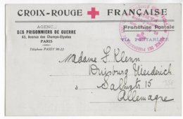 1916 - CARTE FRANCHISE CROIX-ROUGE "PRISONNIERS DE GUERRE" De PARIS => DUISBURG (ALLEMAGNE) ! - RED CROSS - Croce Rossa