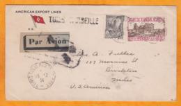 1934 - Enveloppe De Tunis, Colis Postaux Port Vers Brockton, Mass, USA Via Marseille - Affranchissement 2f50 - Storia Postale