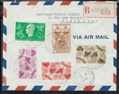 Cote Des Somalis - 1945 - Affr. France Libre Multicolore Sur Env. Recommandée De Djibouti Vers Paris - Etiquette Douane. - Lettres & Documents