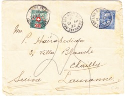 1922 Gefalteter Brief, Stempel: British Post Office Smyrna Nach Lausanne Mit Schweizer Strafporto Marke, Bedarfsspuren - Levante Británica