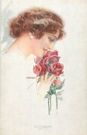 Themes Div-ref BB762- Femmes - Illustrateurs -illustrateur Usabal  - Femme Et Roses - - Usabal
