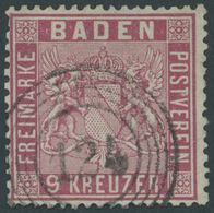 BADEN 12 O, 1861, 9 Kr. Karmin, Nummernstempel 124 (St. Georgen), üblich Gezähnt Pracht, Mi. (220.-) - Andere & Zonder Classificatie