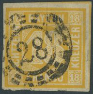 BAYERN 7 O, 1854, 18 Kr. Gelblichorange, Helle Stelle Sonst Breitrandig Pracht, Mi. 240.- - Sonstige & Ohne Zuordnung