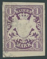 BAYERN 30b O, 1874, 1 M. Dunkelviolett, Riesenrandig, Kabinett, Gepr. Brettl, Mi. (250.-) - Other & Unclassified