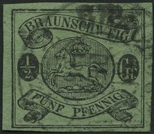 BRAUNSCHWEIG 10Ax O, 1863, 1/2 Gr. Schwarz Auf Lebhaftgraugrün, Pracht, Gepr. U.a. Drahn, Mi. 300.- - Braunschweig