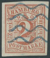 HAMBURG 3 O, 1859, 2 S. Orangerot, Klarer Wellenstempel RITZEBÜTTEL, Kabinett - Hamburg