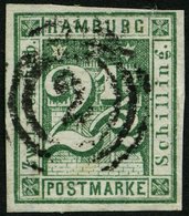 HAMBURG 9 O, 1864, 21/2 S. Blaugrün, Pracht, Mi. 180.- - Hamburg