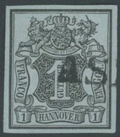 HANNOVER 1 O, 1850, 1 Gr. Schwarz Auf Hellgraublau, L1 AS(ENDORF), Pracht - Hanovre