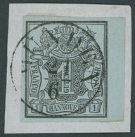 HANNOVER 1 BrfStk, 1850, 1 Ggr. Schwarz Auf Graublau, Rechtes Randstück, Zentrischer Schwarzer K1 MÜNDEN, Kabinettbriefs - Hanovre