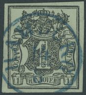 HANNOVER 2b O, 1851, 1 Ggr. Schwarz Auf Meergrün, Zentrischer Blauer K1 HAMBURG, Kabinett - Hannover