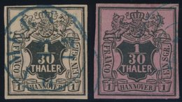 HANNOVER 3a,b O, 1851/5, 1/30 Th. Schwarz Auf Lachsfarben Und Himberrot, 2 Prachtwerte, Mi. 130.- - Hannover