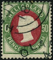 HELGOLAND 16aI O, 1875, 50 Pf. Grün/dunkellilakarmin Mit Plattenfehler Weißer Punkt An Wertziffer 6, Rundstempel, Ein Br - Helgoland