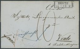 PREUSSEN DEUTZ, R2 Auf Brief (1860) Mit Inhalt Nach Venlo (Niederlande), Handschriftlich Franco, Rückseitiger Ankunftsst - Andere & Zonder Classificatie