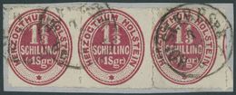 SCHLESWIG-HOLSTEIN 23 BrfStk, 1865, 1 1/3 S. Lebhaftrotkarmin Im Waagerechten Dreierstreifen, K1 HOLST.EB.P.SpB. 3. ZUG, - Schleswig-Holstein