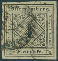 WÜRTTEMBERG 1yb O, 1851, 1 Kr. Schwarz Auf Mittelgraugelbem Seidenpapier, Feinst, Gepr. Thoma, Mi. 300.- - Sonstige & Ohne Zuordnung